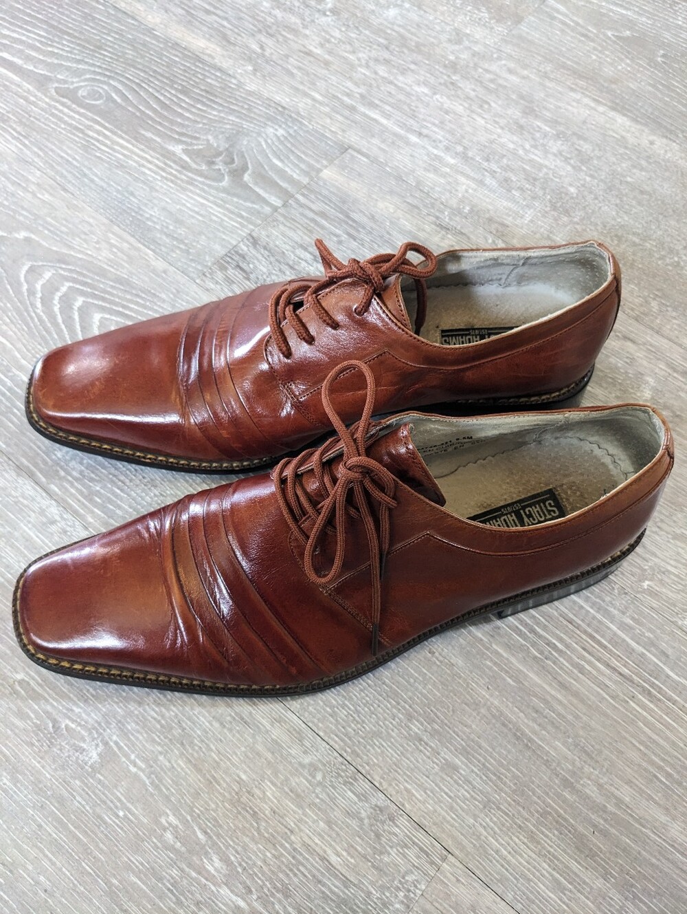 Stacy Adams Leather Dress Shoes Men Size 9.5 Brown Square Toe Lace Up Classic